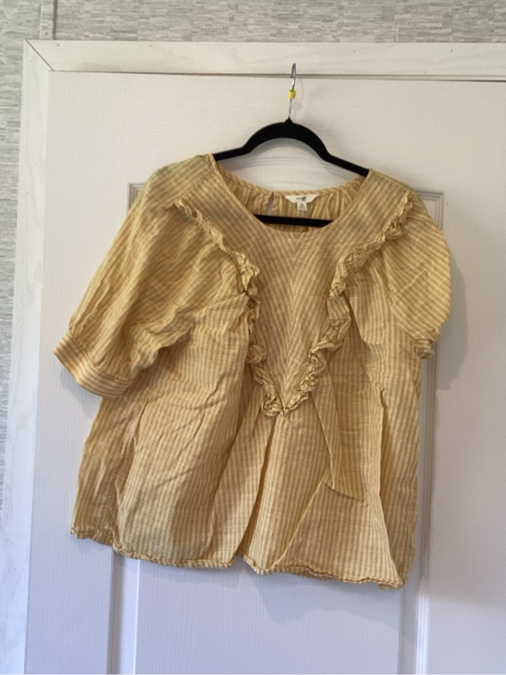 Terra & Sky Yellow Striped Ruffle-Front Blouse 0X EUC